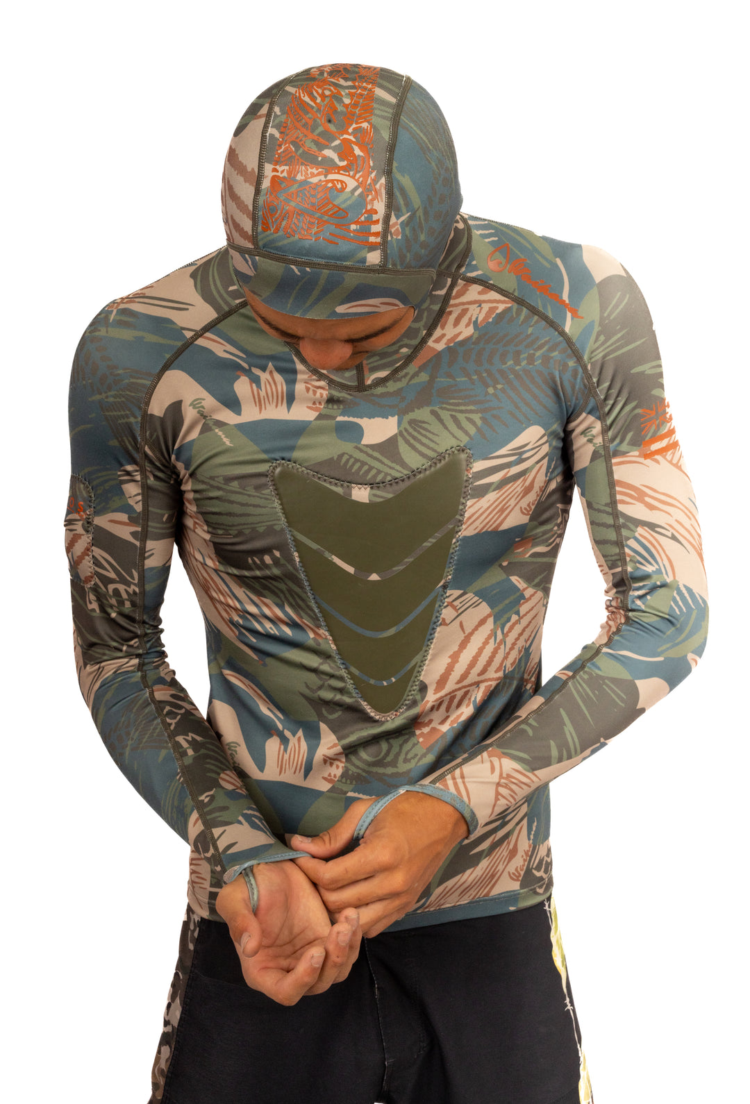 Rashguard de pesca submarina con capucha Hawaiian Brushstroke