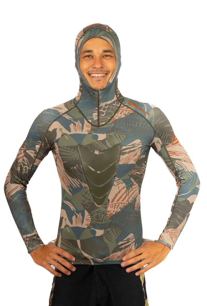 Rashguard de pesca submarina con capucha Hawaiian Brushstroke