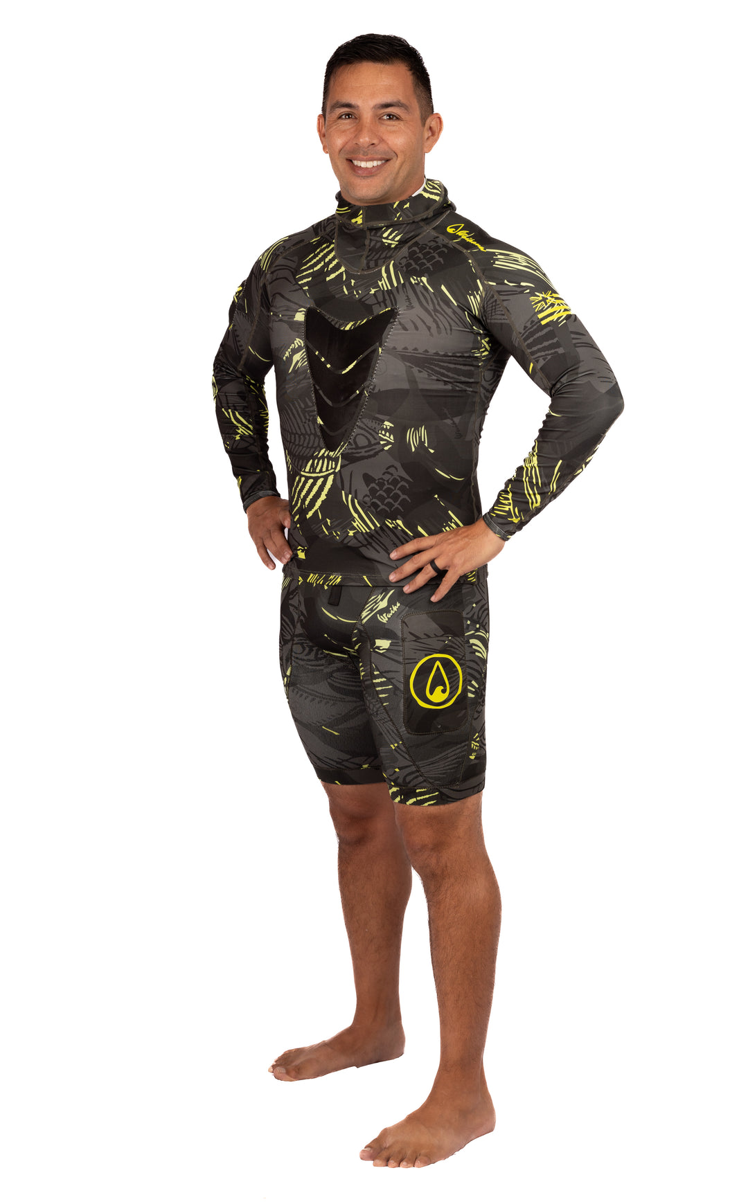 Rashguard de chasse sous-marine à capuche Lime Fishbone