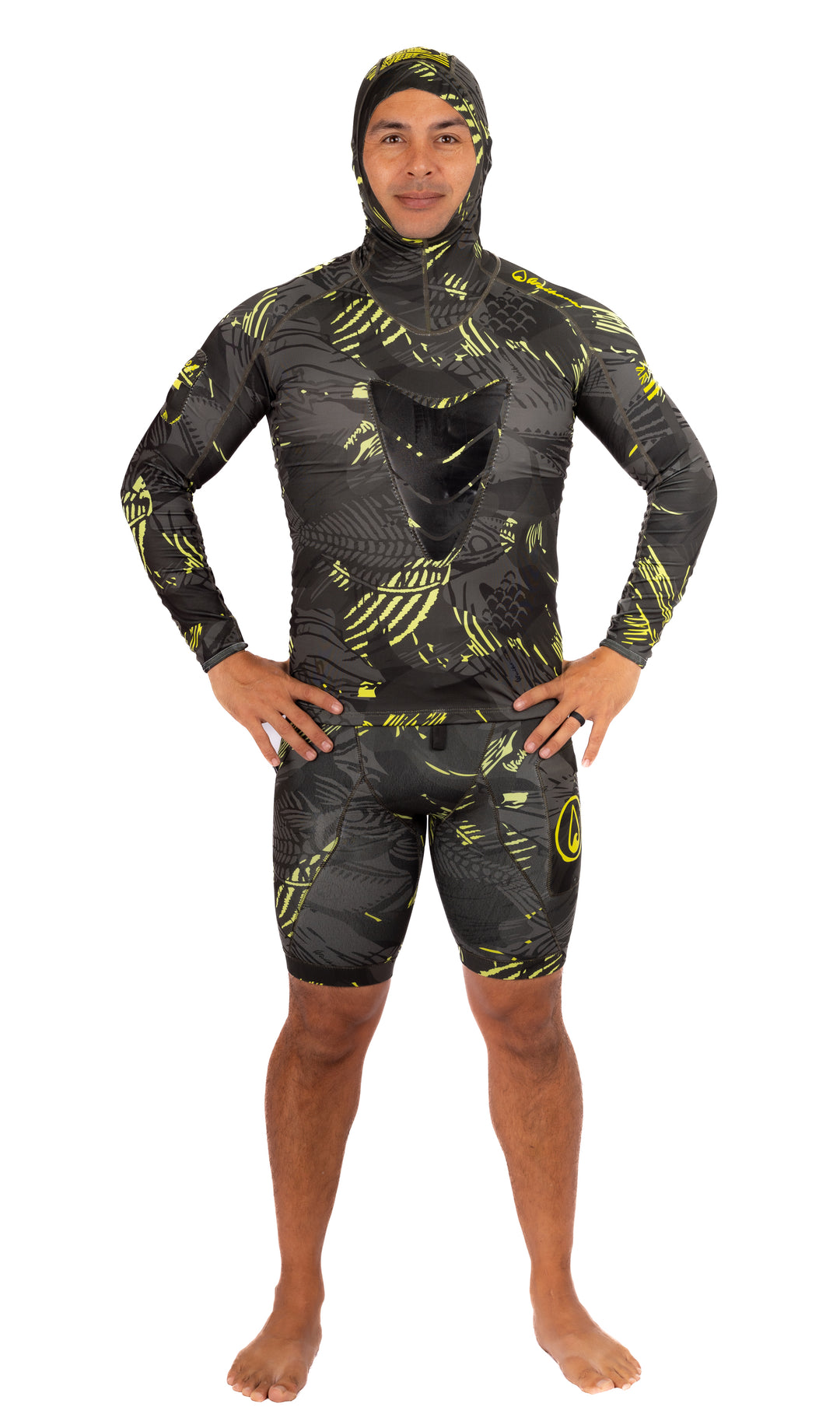 เสื้อรัชการ์ดมีฮู้ด Spearfishing ของ Lime Fishbone