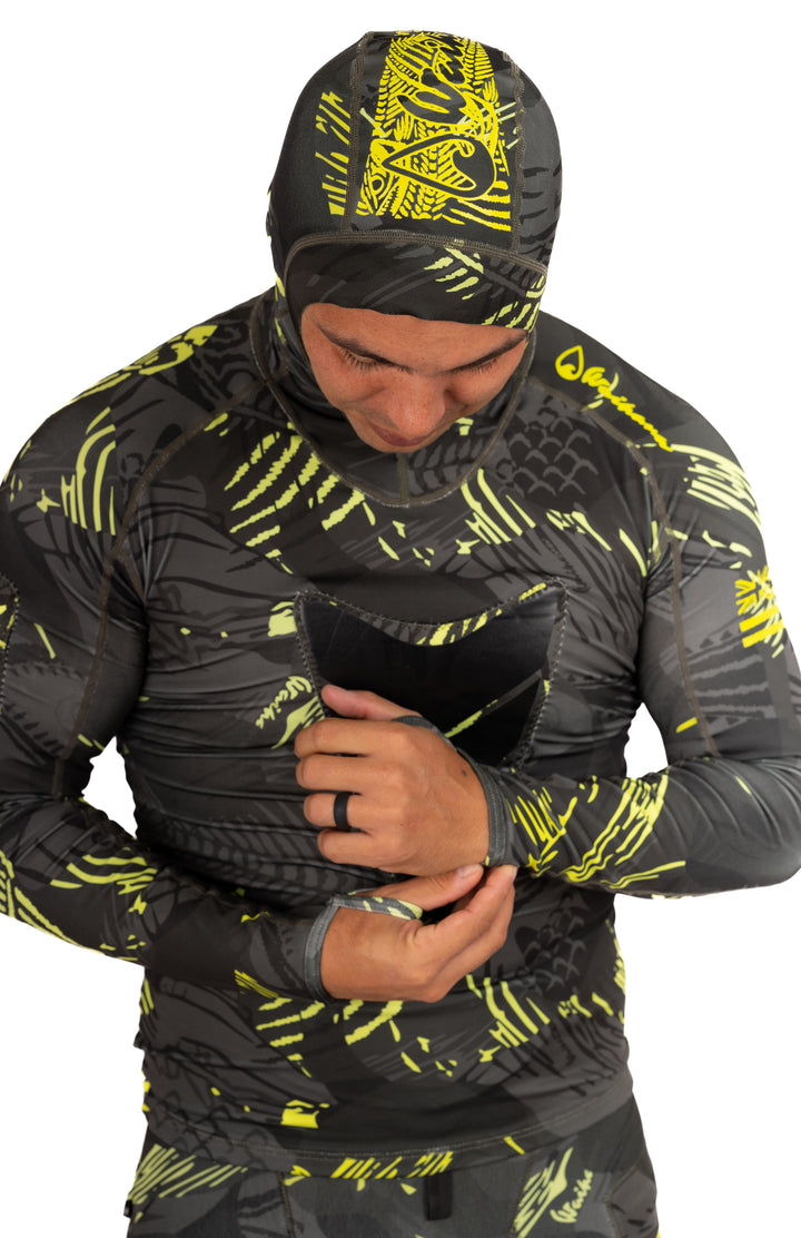 Rashguard de chasse sous-marine à capuche Lime Fishbone