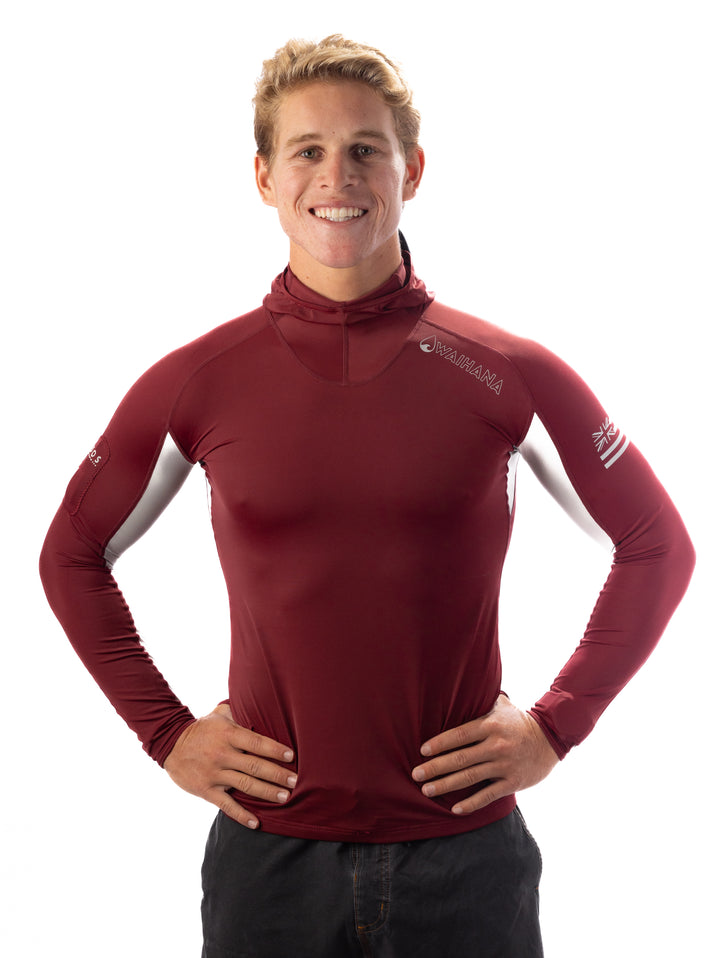 Maroon Carvico ผ้าคลุมไหล่ Surf Rash Guard