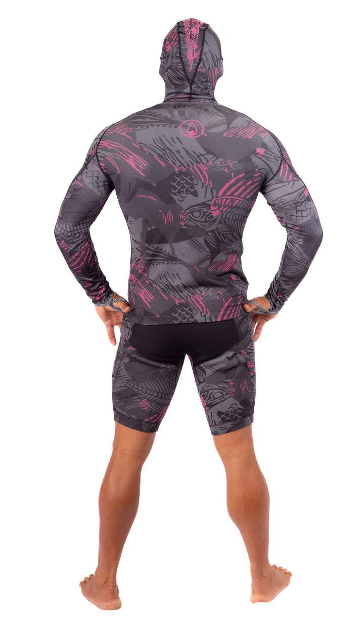 Pink Fishbone Hooded Spearfishing Rashguard