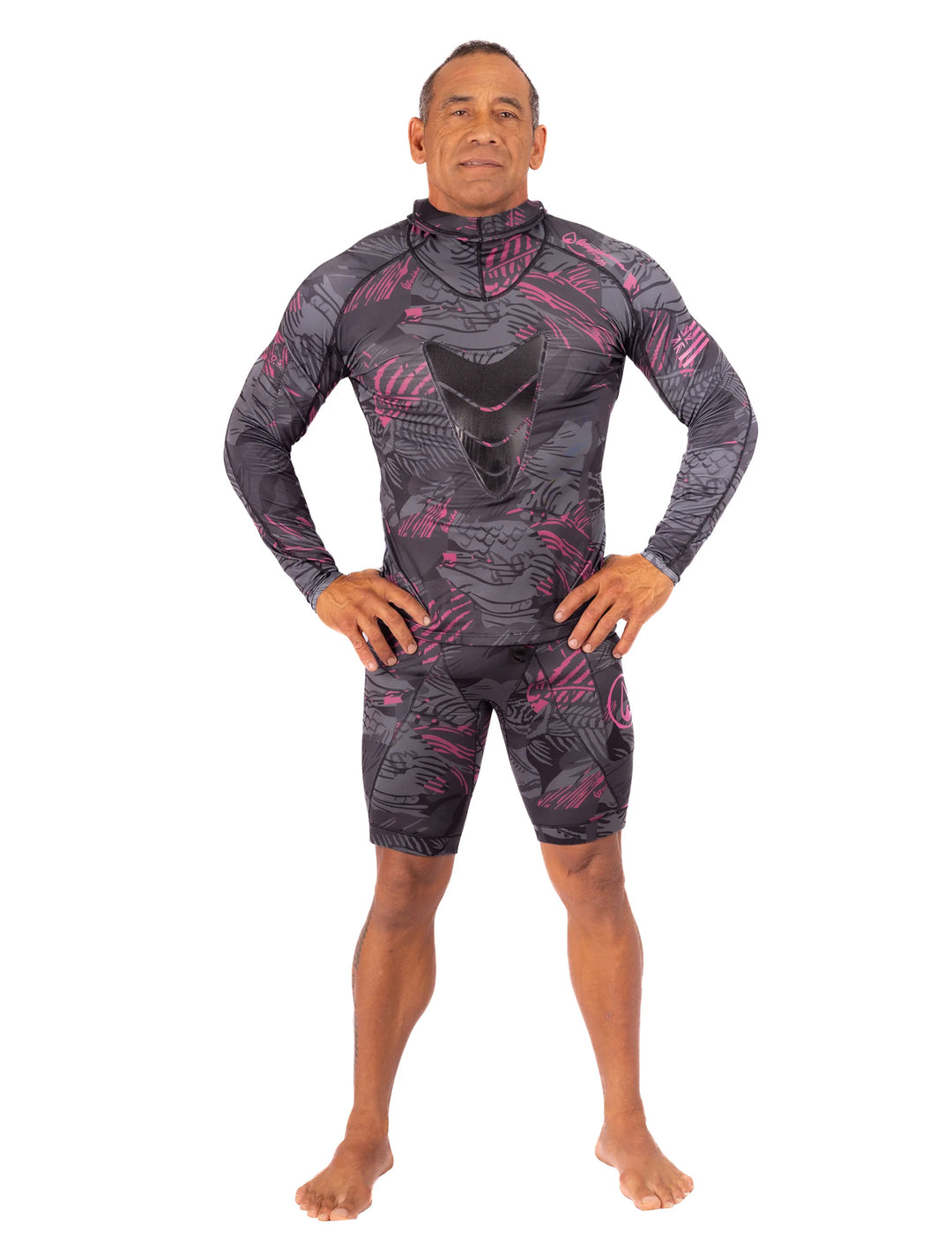 Rashguard de pêche sous-marine à capuche rose en arête de poisson