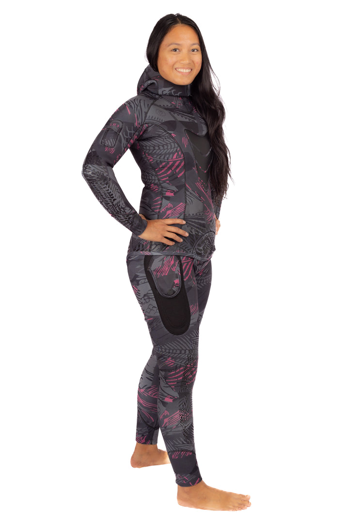 Traje de neopreno rosa para pesca submarina Fishbone de 3,5 mm para mujer